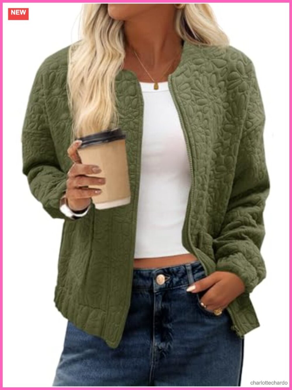 Womens Jacquard Bomber Jacket Zip Up Lightweight Casual Coat